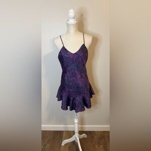 Vintage Chemise Slip Dress Size M Purple Paisley Ruffle Hem